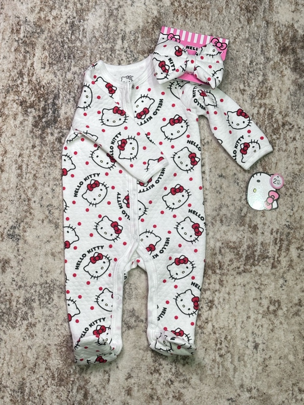Hello Kitty White & Pink Footed One-Piece with Bow Hat